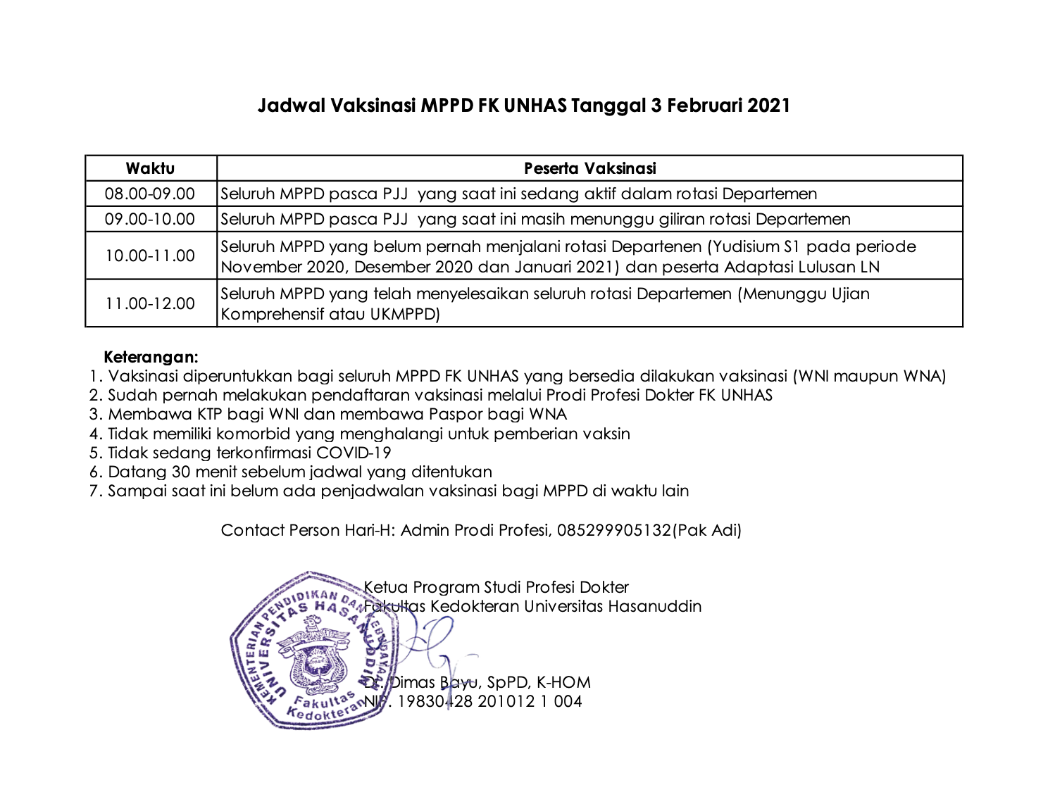 Jadwal Vaksinasi MPPD 3 Februari 2021